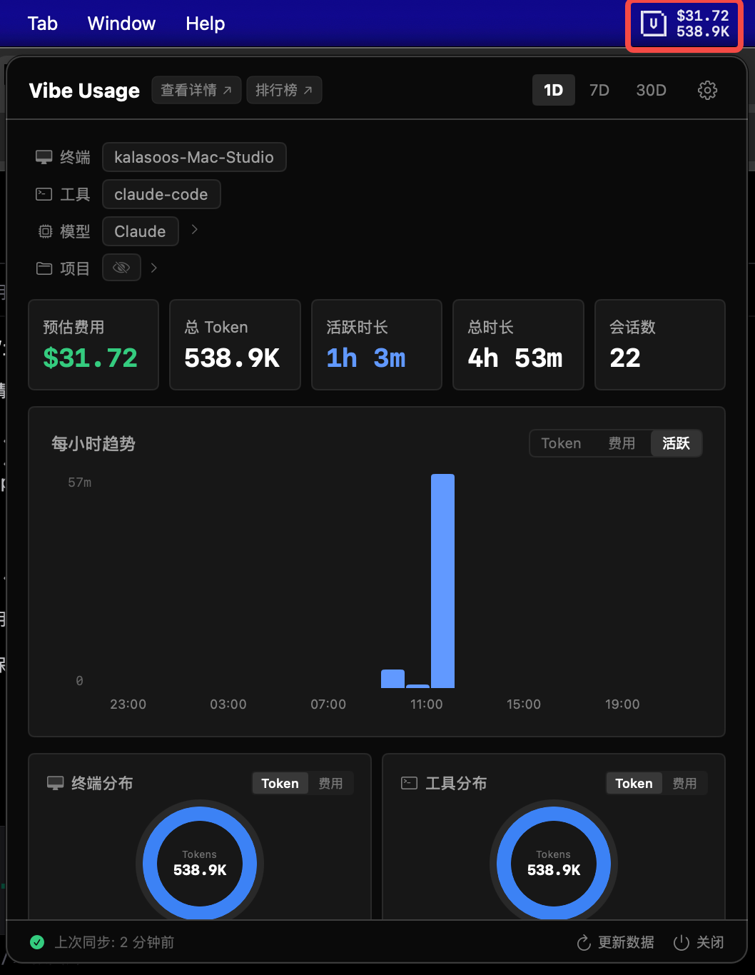 Vibe Usage 本周更新：支持了「分时活跃」，数据加载消耗 -90% 2