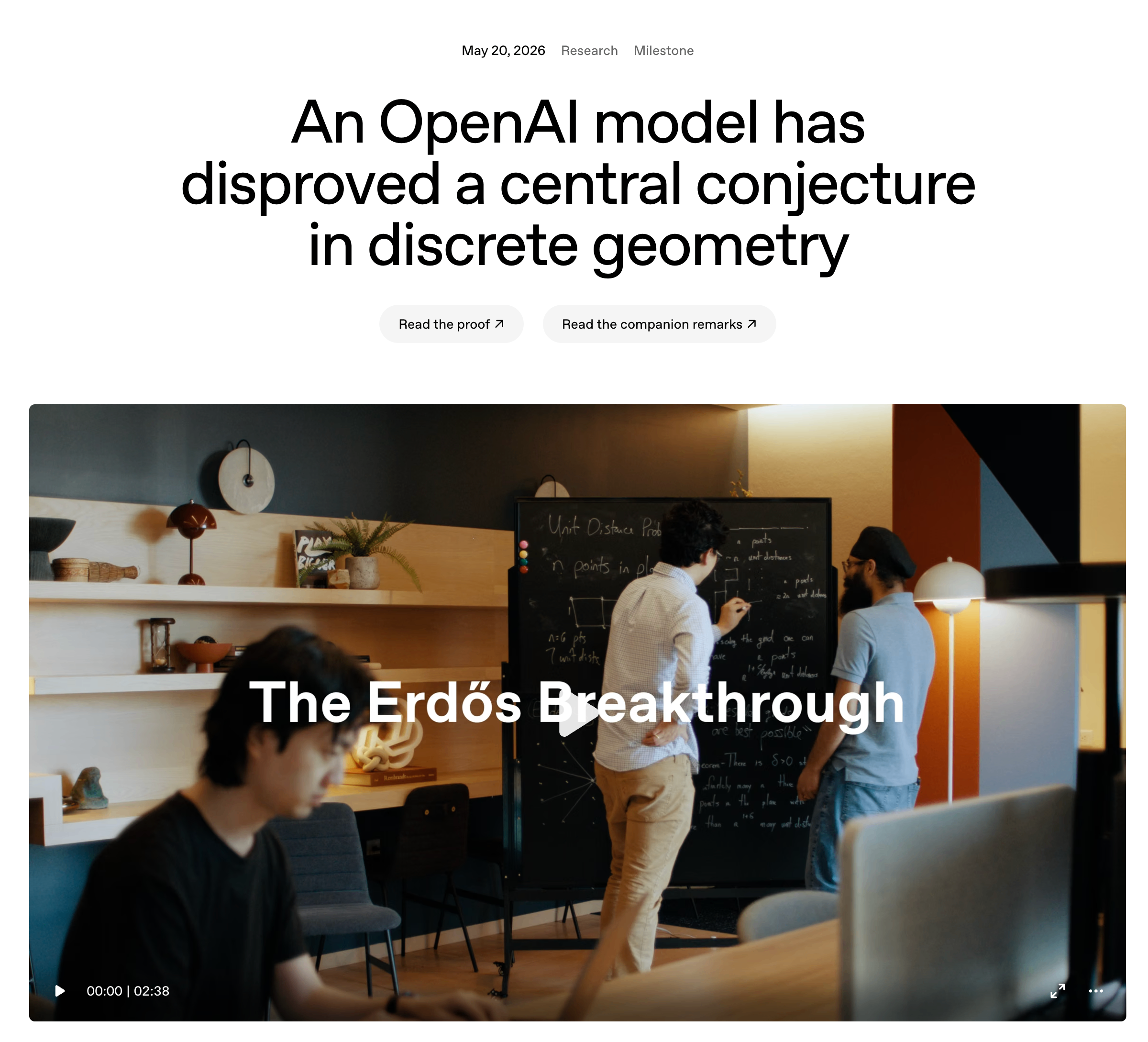 OpenAI 内部推理模型 disproves Erdős 平面单位距离猜想 1