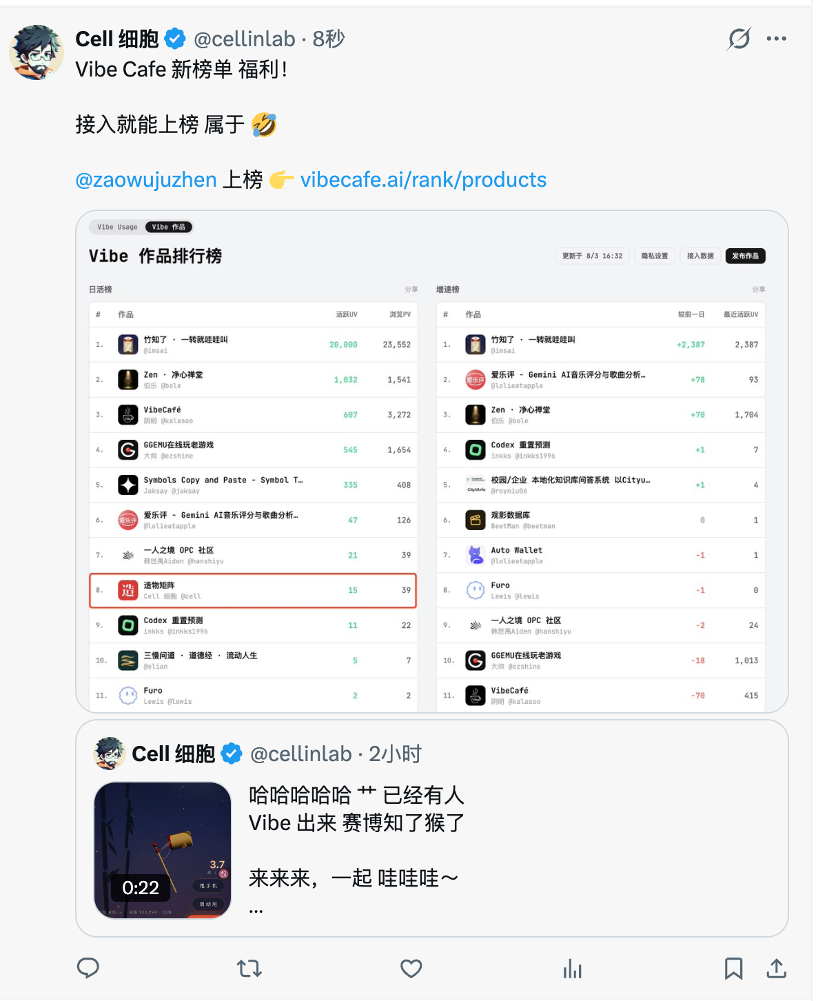 卧槽！这就是 新榜福利吗，接入就能上榜 哈哈哈 1
